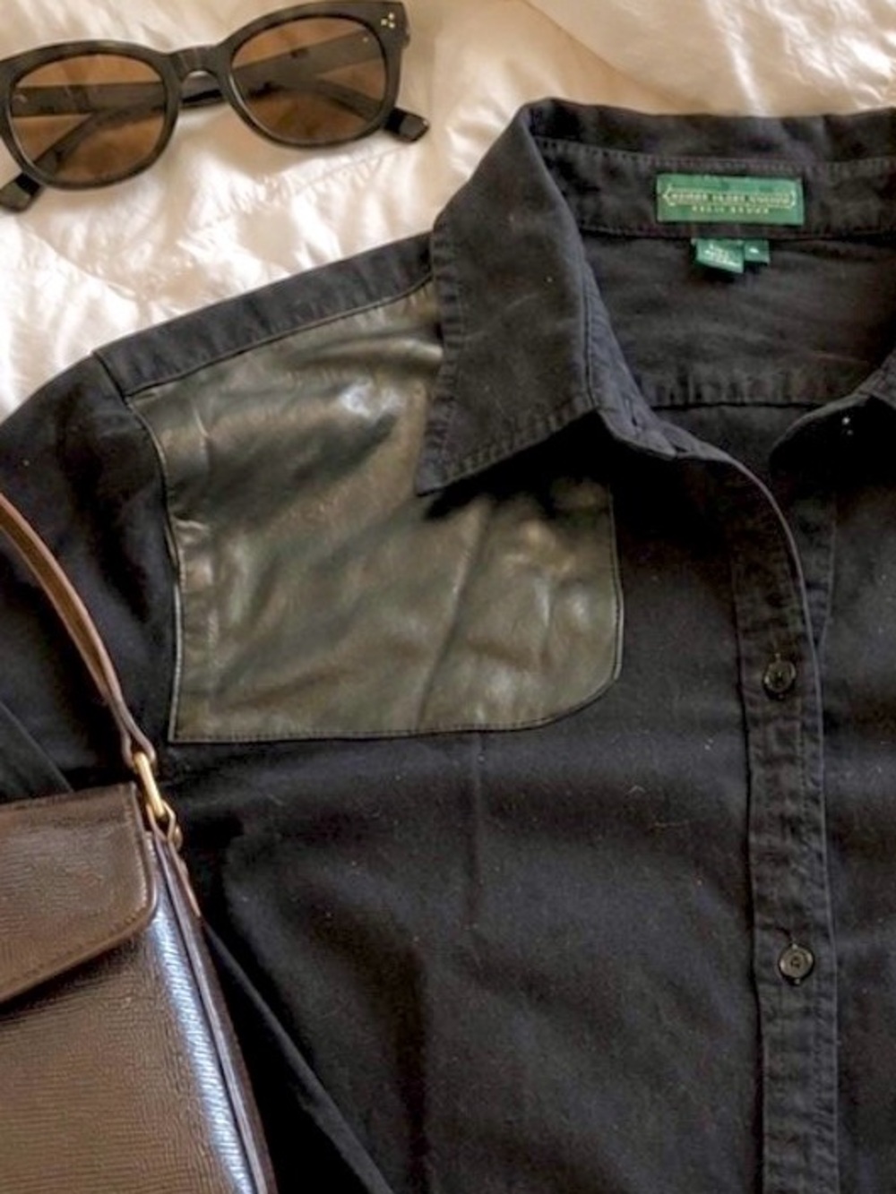 NWT VTG Lauren Jeans Co Ralph Lauren Presidio Driver Shirt Leather Shoulder XL